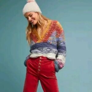 Anthropologie Sleeping On Snow Alpine Colorful Sweater Size M